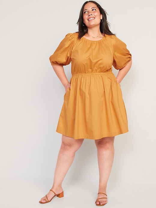 Waist-Defined Poplin Puff Sleeve Mini Dress | Old Navy