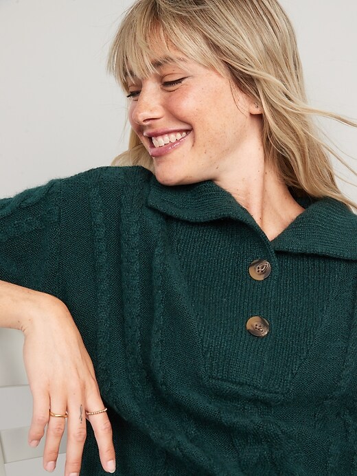 Image number 3 showing, Button-Front Cable-Knit Sweater for Women