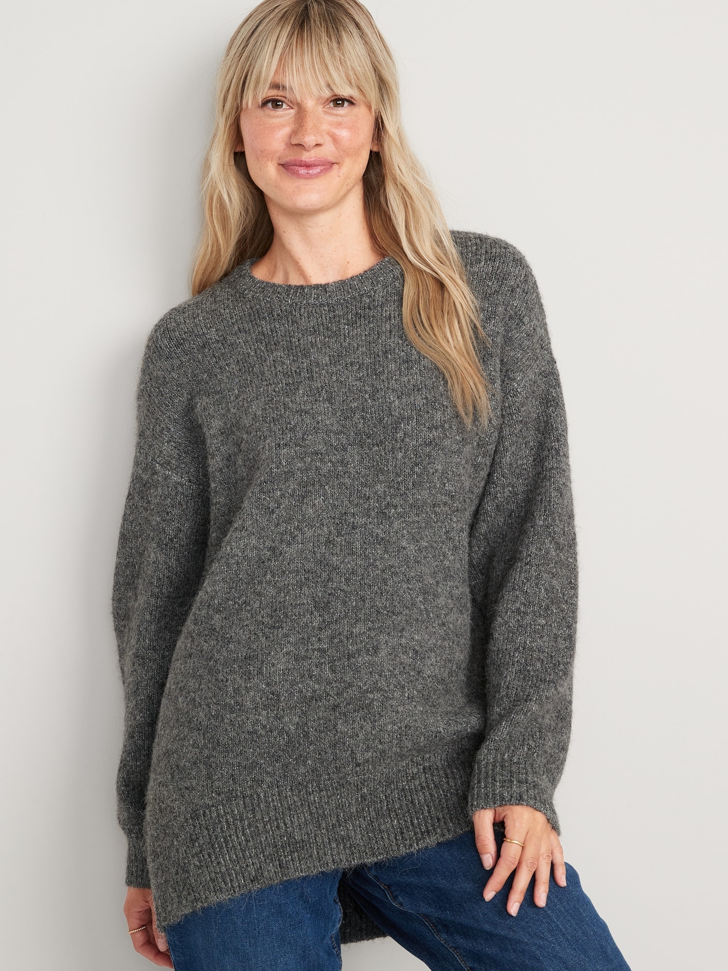 Cozy Plush-Yarn Cocoon Tunic Sweater