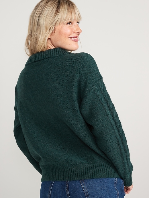 Image number 2 showing, Button-Front Cable-Knit Sweater for Women