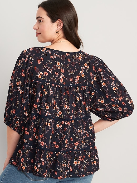 Image number 6 showing, Puff-Sleeve Floral Tiered Swing Blouse