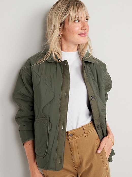 Image number 1 showing, Oversized Quilted Utility Jacket for Women