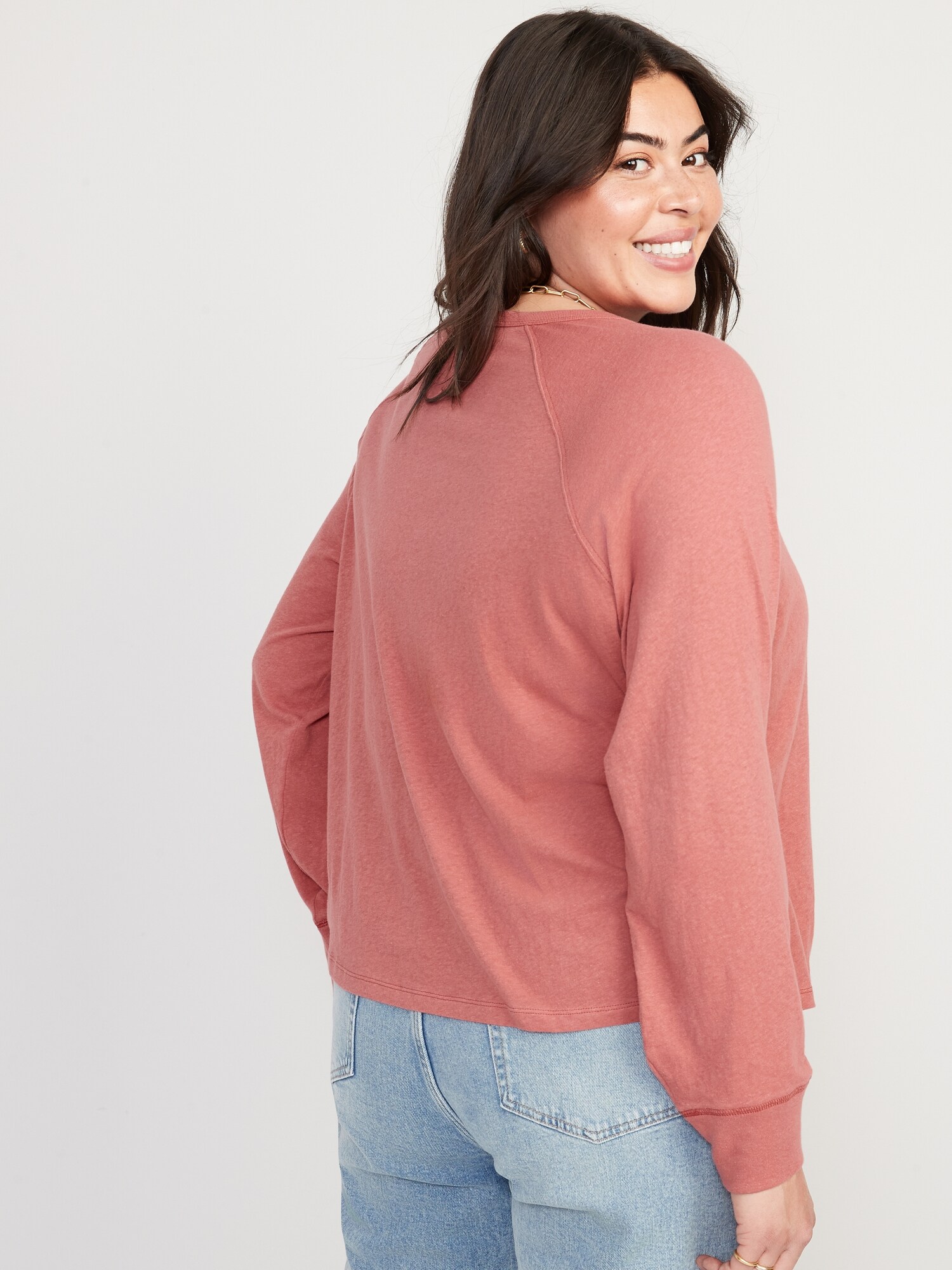 OLD NAVY Women's PLUS Size 4X Loose Garment-Dyed Long-Sleeve Henley T-Shirt