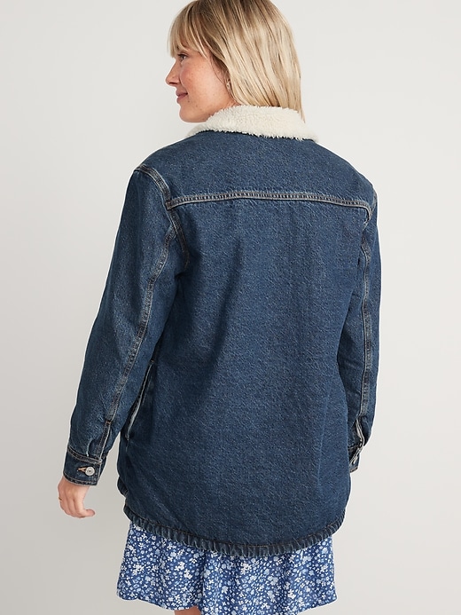 Image number 2 showing, Sherpa-Lined Non-Stretch Jean Utility Shacket for Women