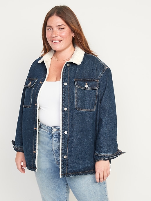 Image number 7 showing, Sherpa-Lined Non-Stretch Jean Utility Shacket for Women