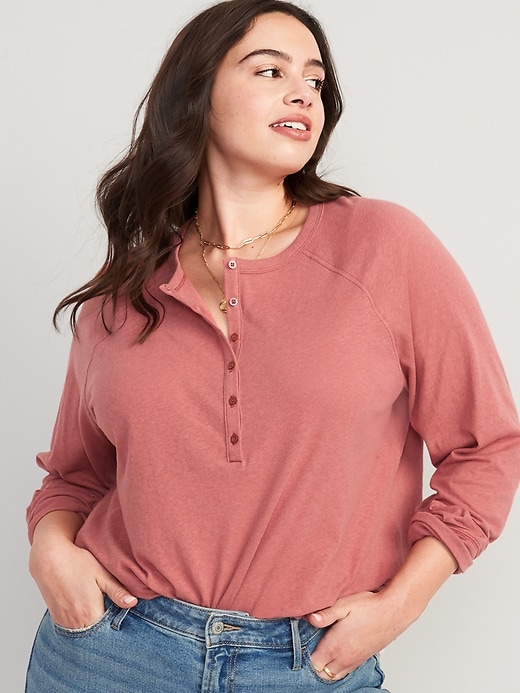 Image number 5 showing, Long-Sleeve Loose Slub-Knit Henley T-Shirt