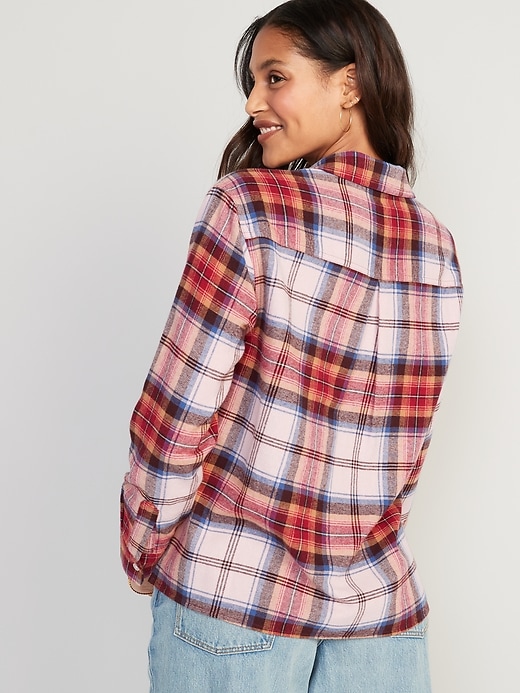 Image number 2 showing, Cropped Plaid Flannel Boyfriend Shirt for Women