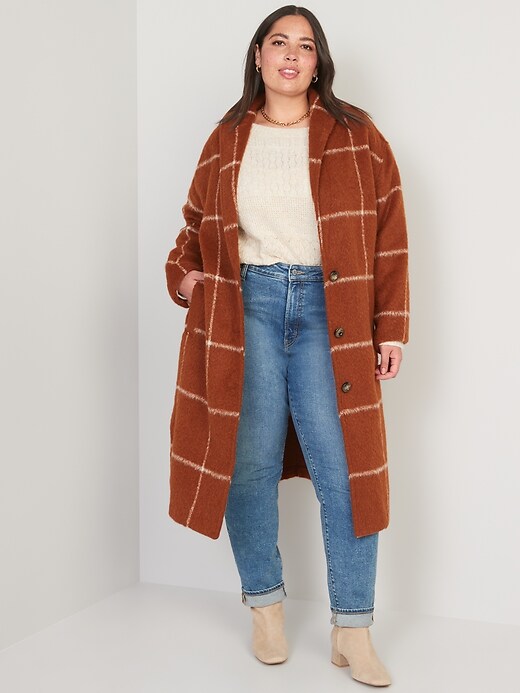 Image number 7 showing, Relaxed Plaid Soft-Brushed Overcoat for Women