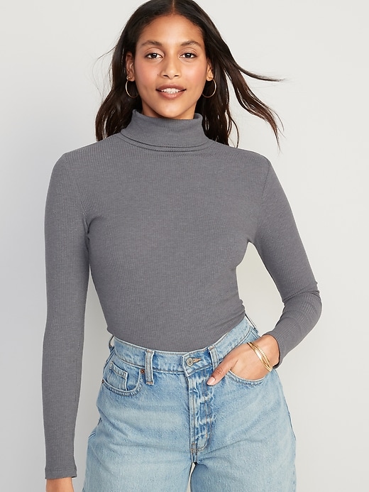 Image number 1 showing, Rib-Knit Turtleneck Top for Women