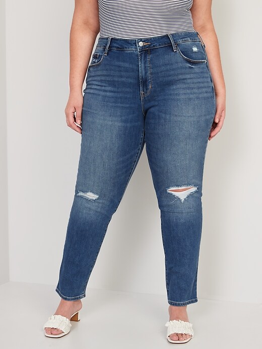 Image number 7 showing, High-Waisted Distressed Power Slim Straight Jeans For Women