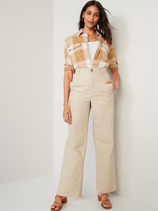 Image number 3 showing, High-Waisted Canvas Wide-Leg Workwear Pants for Women