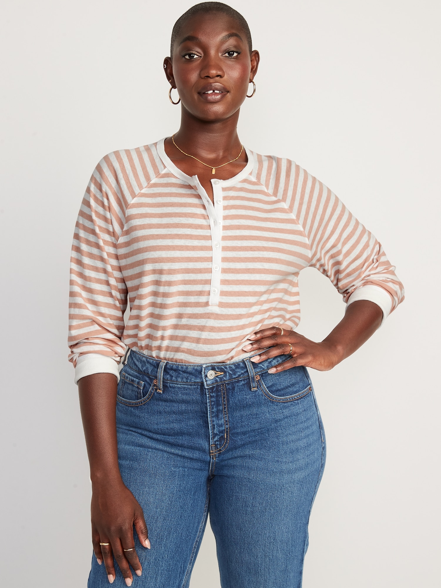 Long-Sleeve Striped Henley T-Shirt | Old Navy