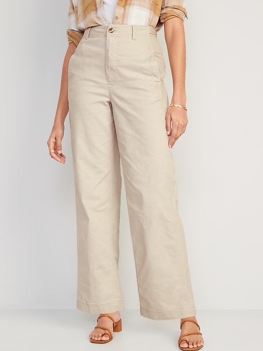 Image number 1 showing, High-Waisted Canvas Wide-Leg Workwear Pants