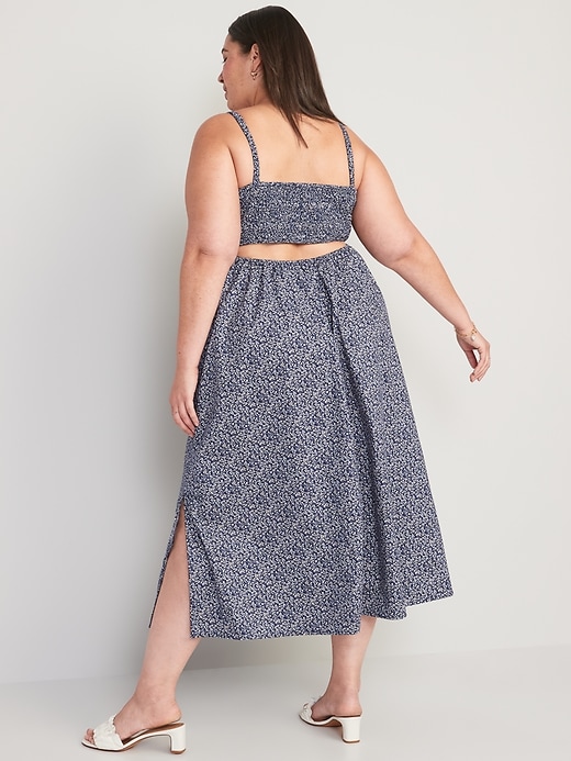 Fit & Flare Cotton-Poplin Smocked Cutout Cami Midi Dress | Old Navy