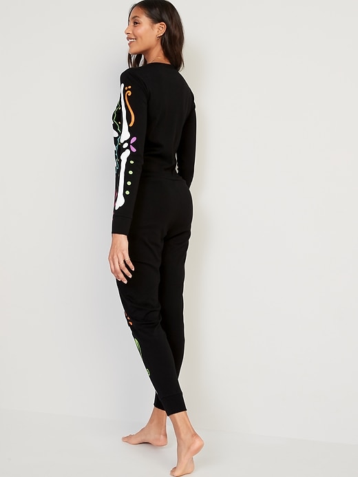 Image number 2 showing, Matching Halloween Printed One-Piece Pajamas for Women