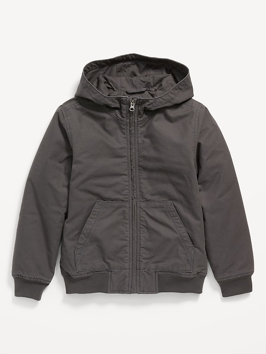 View large product image 2 of 3. Hooded Canvas Utility Bomber Jacket for Boys