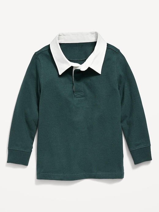View large product image 1 of 2. Long-Sleeve Solid Jersey Polo Shirt for Toddler Boys