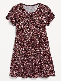 Tiered Printed Short-Sleeve Swing Dress for Girls