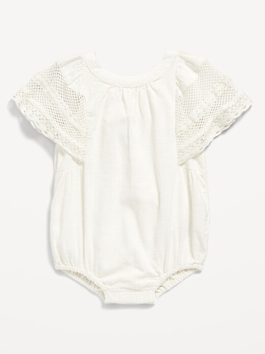 View large product image 1 of 1. Flutter-Sleeve Crochet-Trim One-Piece for Baby