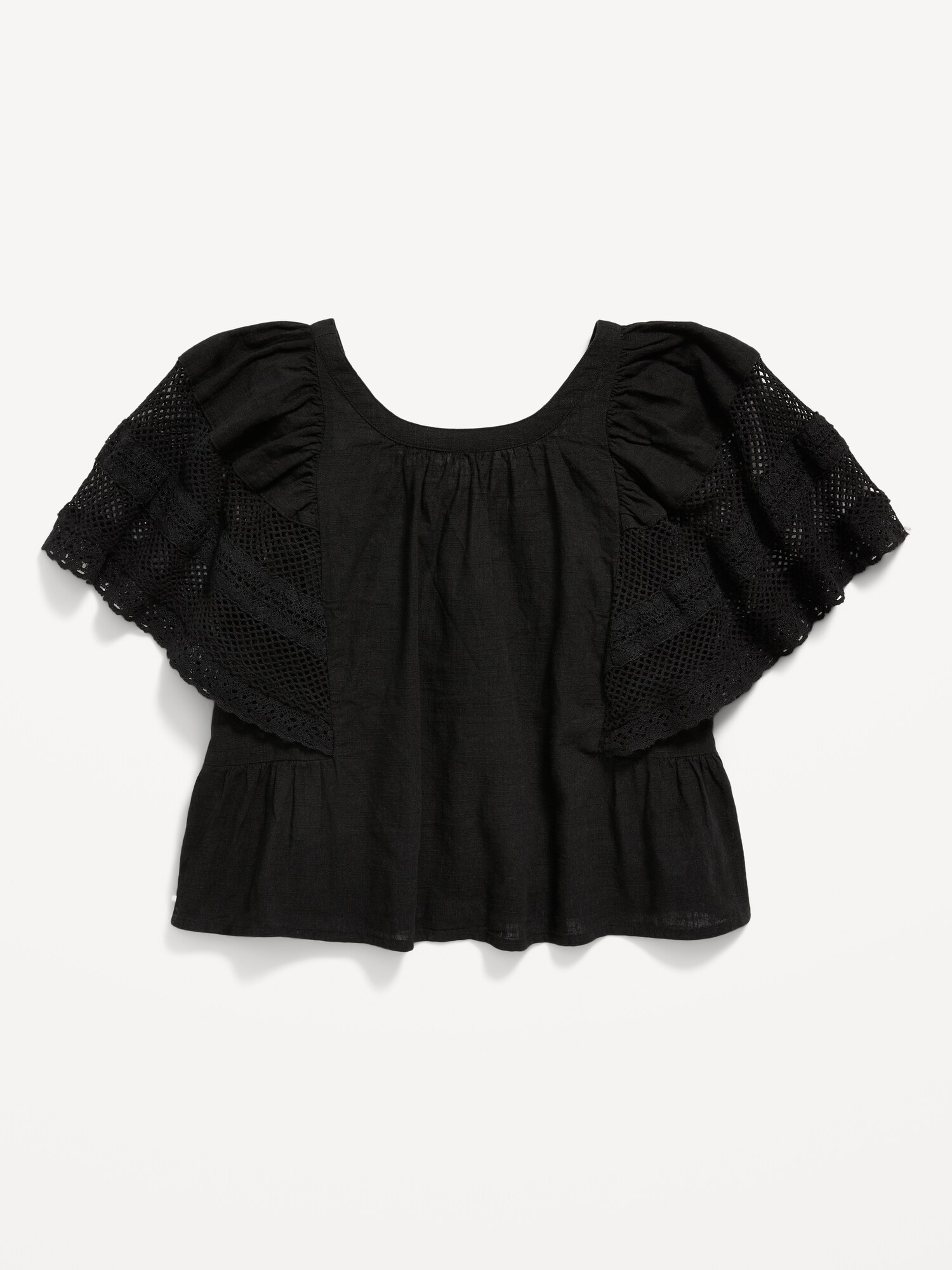Flutter-Sleeve Crochet-Lace Trim Top for Girls | Old Navy