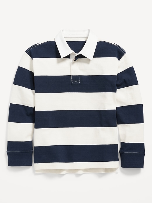 View large product image 2 of 3. Gender-Neutral Striped Long-Sleeve Rugby Polo Shirt for Kids