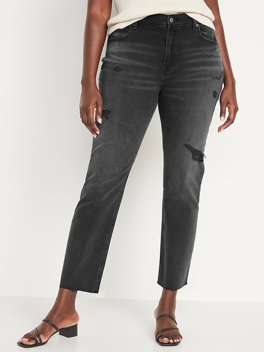 Image number 5 showing, Mid-Rise Boyfriend Straight Ripped Black Jeans for Women