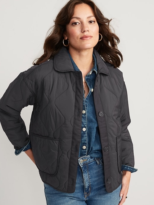 Image number 1 showing, Oversized Quilted Utility Jacket for Women