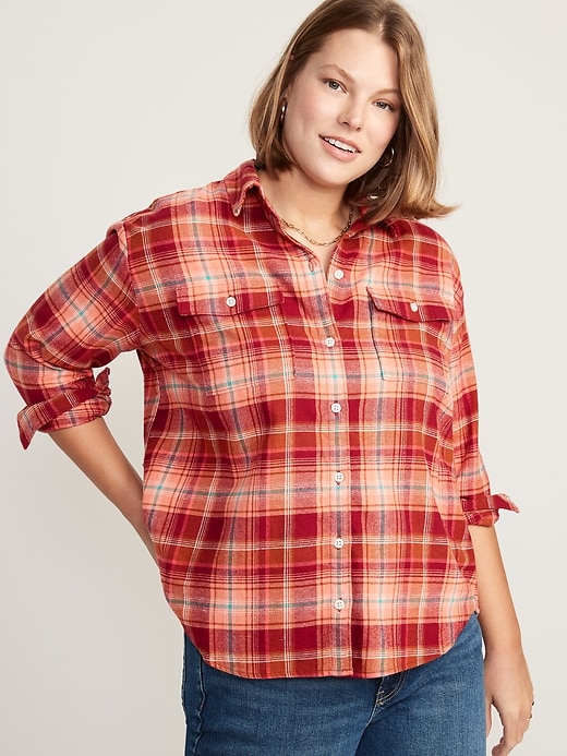 Image number 5 showing, Long-Sleeve Plaid Flannel Boyfriend Tunic Shirt for Women