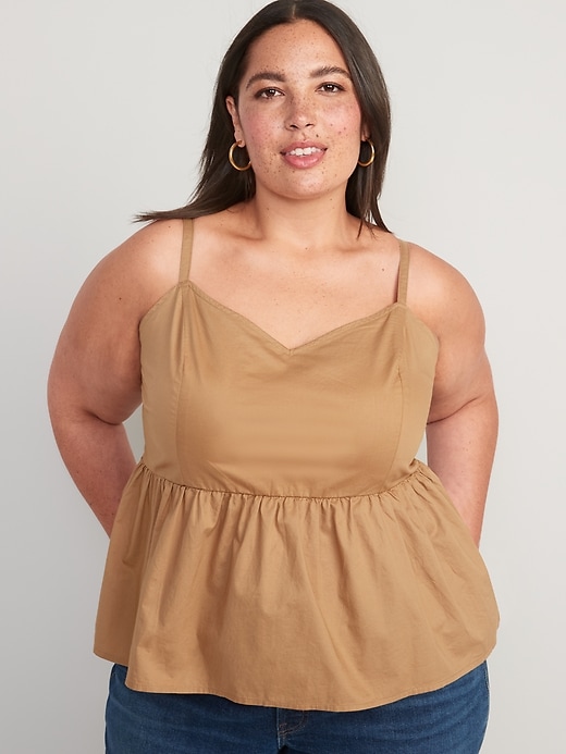 Linen-Blend Strappy Keyhole-Front Smocked Babydoll Cami Top