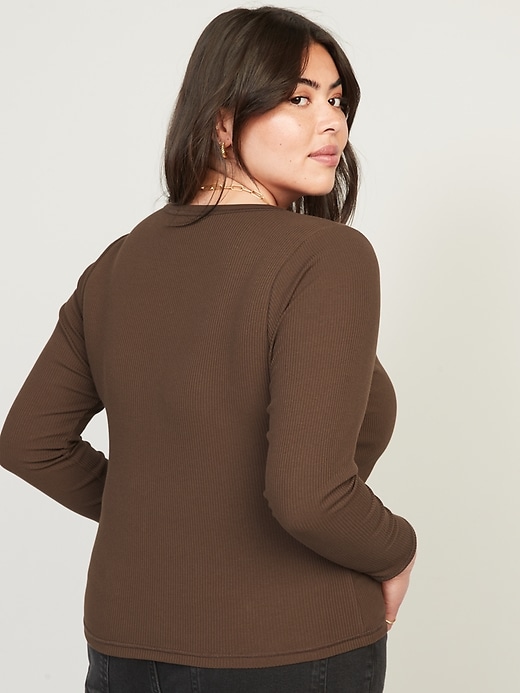 Image number 8 showing, Fitted Long-Sleeve Rib-Knit Henley Top for Women