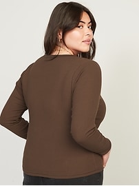 Fitted Long-Sleeve Rib-Knit Henley Top for Women