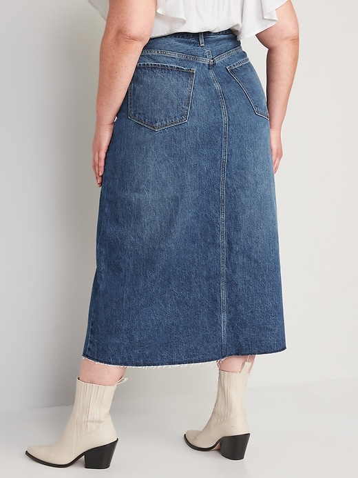 Image number 8 showing, High-Waisted Split-Front Cut-Off Non-Stretch Jean Maxi Skirt for Women