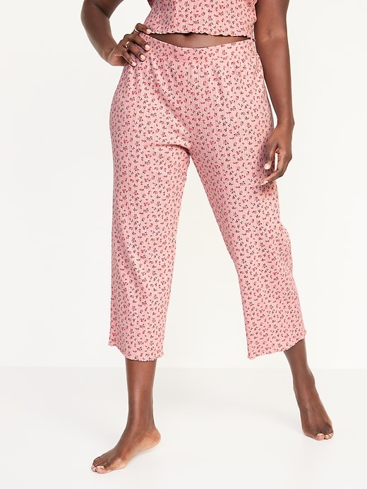 Old Navy High-Waisted Pointelle-Knit Lettuce-Hem Crop Lounge Pants for  Women