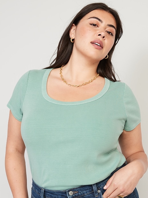 Image number 7 showing, Fitted Short-Sleeve Scoop-Neck Rib-Knit T-Shirt for Women