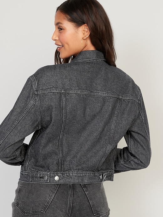 Image number 2 showing, Cropped Black-Wash Non-Stretch Jean Jacket for Women