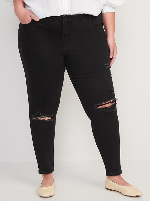 Image number 7 showing, Mid-Rise Pop Icon Black Ripped Skinny Jeans for Women
