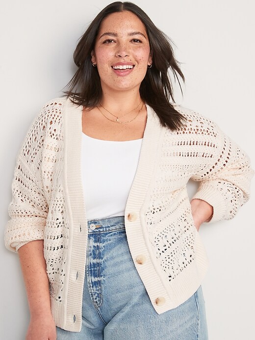 Image number 5 showing, Cropped Open-Knit Cardigan for Women