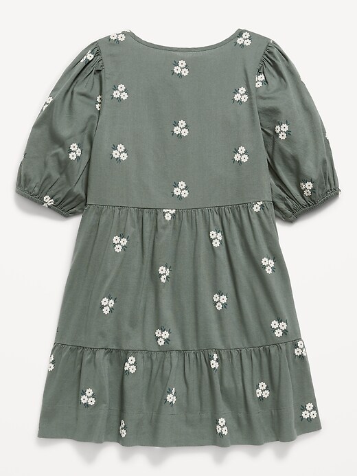 View large product image 2 of 2. Puff-Sleeve Tiered Floral-Print Swing Dress for Girls