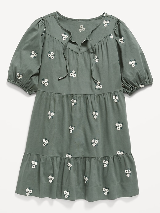 View large product image 1 of 2. Puff-Sleeve Tiered Floral-Print Swing Dress for Girls