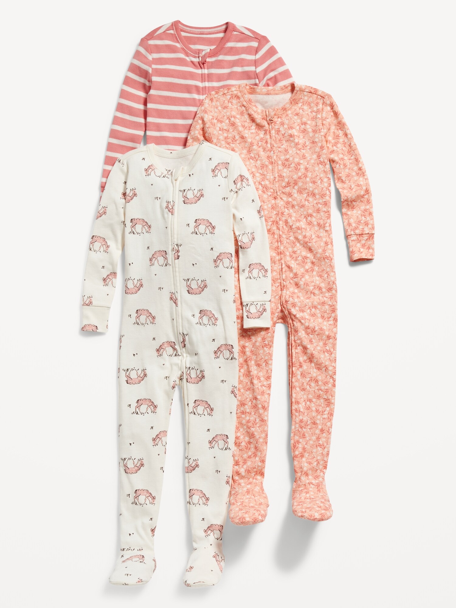 Unisex 2-Way-Zip Printed Footie Pajama One-Piece 3-Pack for Toddler ...