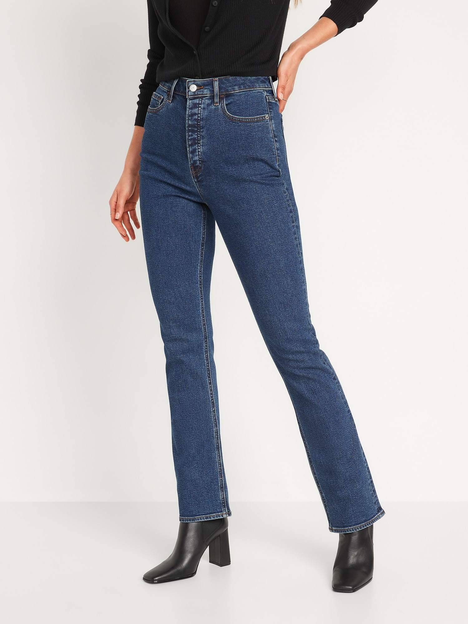 Old Navy Extra High-Waisted Button-Fly Kicker Boot-Cut Jeans for Women blue. 1