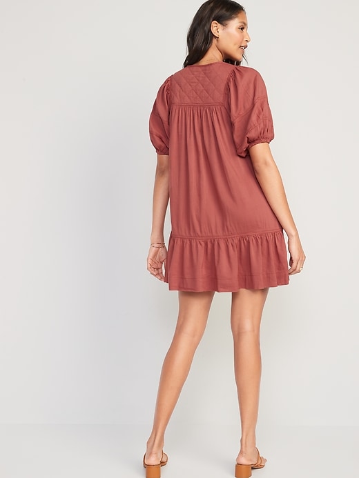Image number 2 showing, Puff-Sleeve Quilted Mini Swing Dress for Women