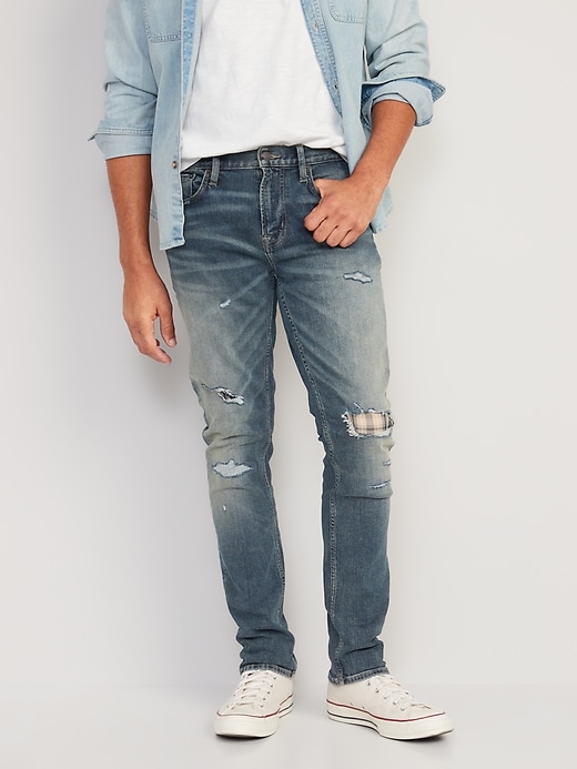 Image number 1 showing, Slim Built-In Flex Rip & Repair Plaid Patch Jeans