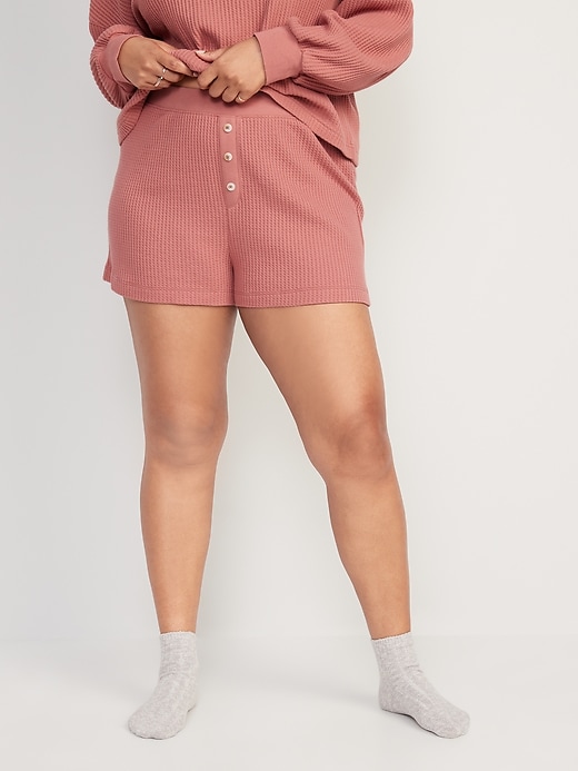 Image number 5 showing, High-Waisted Waffle-Knit Pajama Shorts -- 2.5-inch inseam