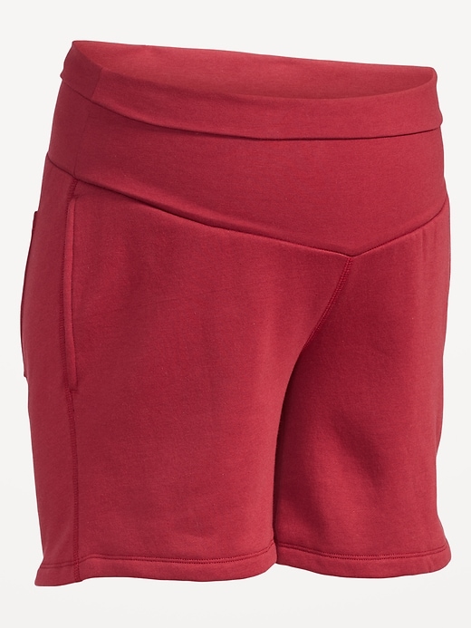 Image number 4 showing, Maternity Foldover-Waist French Terry Shorts -- 6-inch inseam