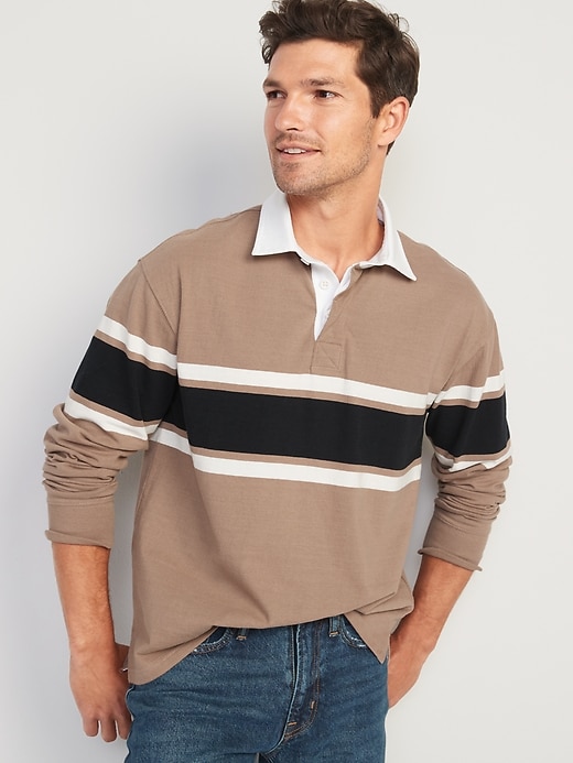 Image number 2 showing, Loose Striped Gender-Neutral Long-Sleeve Rugby Polo Shirt for Adults