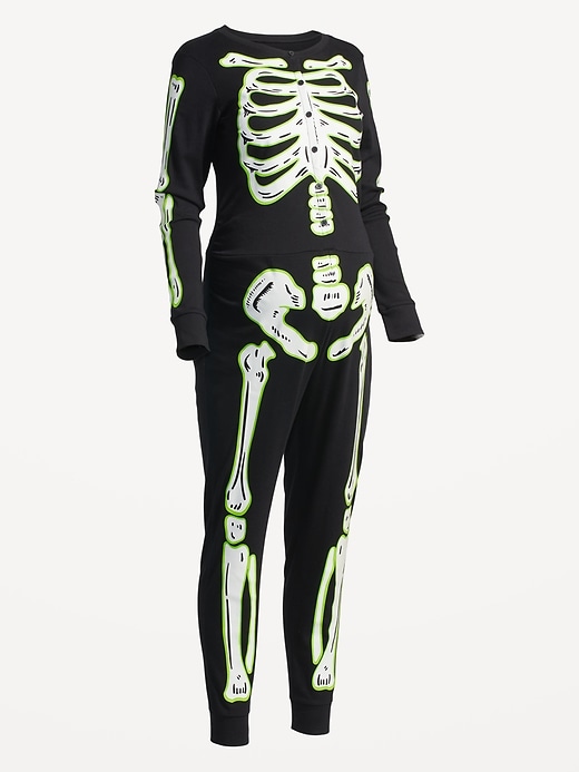 Image number 4 showing, Maternity Matching Halloween Glow-in-the-Dark Skeleton One-Piece Pajamas