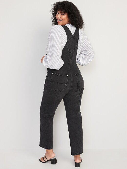 Image number 6 showing, Slouchy Straight Black Workwear Non-Stretch Jean Overalls for Women