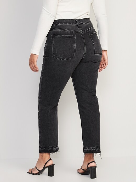 Image number 6 showing, High-Waisted Button-Fly Slouchy Straight Black-Wash Cut-Off Non-Stretch Jeans for Women