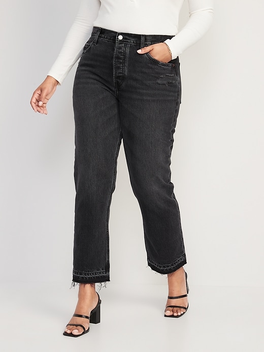 Image number 5 showing, High-Waisted Button-Fly Slouchy Straight Cut-Off Non-Stretch Jeans for Women